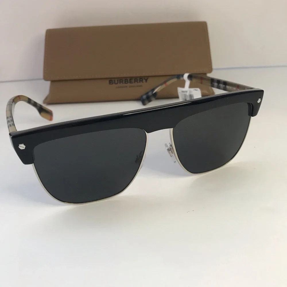 New Authentic Burberry William Grey Browline Men's Sunglasses BE4325 375787 59.